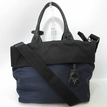 PRADA bag handbag navy x black tote shoulder 2way triangle logo women's test suit leather B1959V