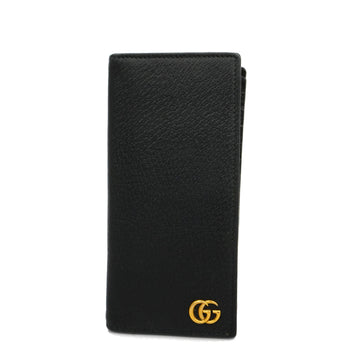 GUCCIAuth  GG Marmont Gold Hardware 428740 Men's Leather Long Wallet Black