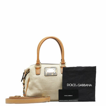 DOLCE & GABBANA DOLCE&GABBANA Plate Leopard Print Handbag Shoulder Bag Beige Canvas Leather Ladies