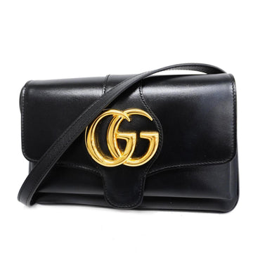 GUCCI Shoulder Bag GG Marmont 550129 Leather Black Gold Hardware Women's