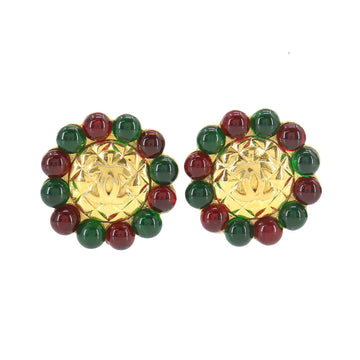 CHANEL Gripore Cocomark Earrings Matelasse Gold Red Green 25 Vintage Accessories