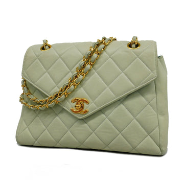 Chanel shoulder bag matelasse W chain lambskin light green gold Metal