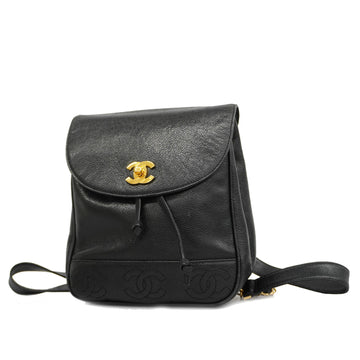 CHANELAuth  Triple Coco Women's Leather Backpack Black
