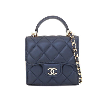 CHANEL Mini Matelasse Chain Clutch Shoulder Bag Leather Navy AP2682 Gold Hardware