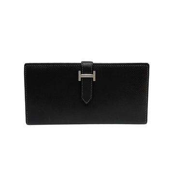 HERMES Bearn Vaux Epson Leather Genuine Bifold Long Wallet Card Case Gray 952-5