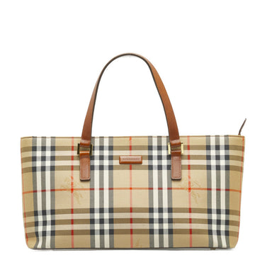 BURBERRY Nova Check Shadow Horse Handbag Tote Bag Beige Brown Canvas Leather Women's