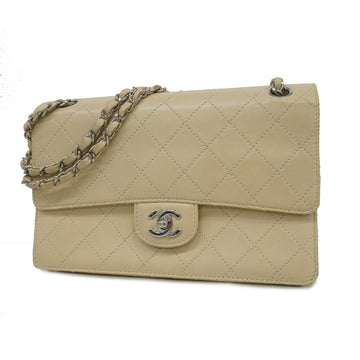 Chanel Matelasse W-chain Women's Leather Shoulder Bag Light Beige