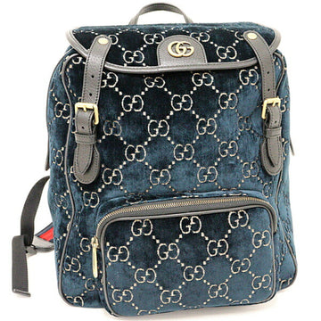 GUCCI GG Marmont Small Backpack Rucksack Velvet Velor Leather 574942 Blue Green Black
