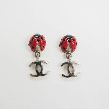 CHANEL Ladybug Earrings Red x Silver 04P Ladies