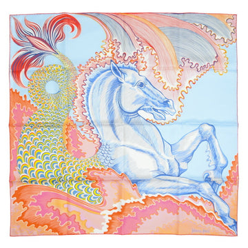 HERMES Carre 90 Double Face Scarf Cheval Sirene Blue Ciel Rose White