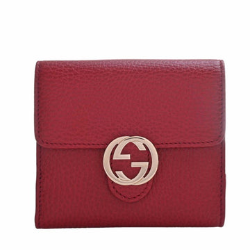 GUCCI Interlocking G Leather Bifold Wallet 615525 Red Women's