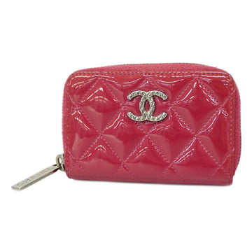 CHANEL Coin Case Matelasse Brilliant Patent Leather Red Silver Hardware Women's