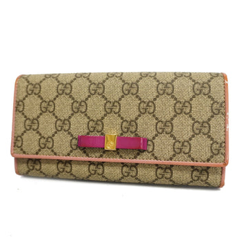 GUCCIAuth  GG Supreme Bi-fold Long Wallet Gold Hardware 388679