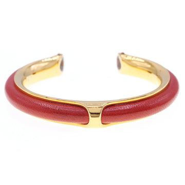 HERMES bangle red leather metal bracelet ladies