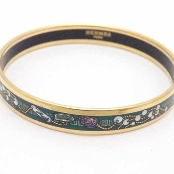 HERMES Bangle Bracelet Email Metal/Enamel Gold x Green Multicolor Women's