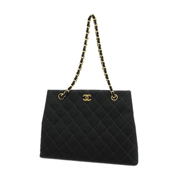 CHANEL Shoulder Bag Matelasse Chain Cotton Black Gold Hardware Women's