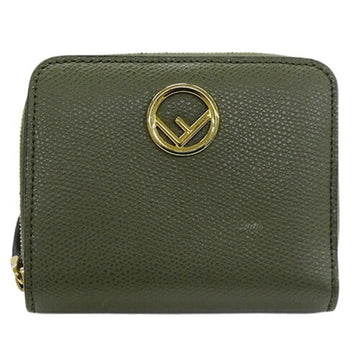 FENDI Wallet Women's Brand Bi-Fold Efus Leather Khaki Gold 8M0407