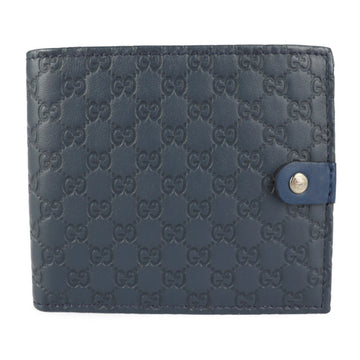 GUCCI Micro Shima Bifold Wallet 365477 Leather Navy G Button GG Pattern