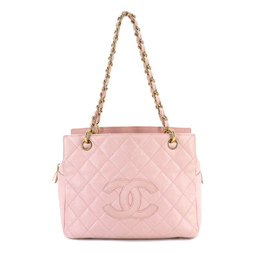 CHANEL Matelasse Chain Hand Bag Caviar Skin Leather Pink Gold Hardware Vintage