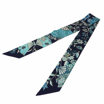 HERMES Twille scarf 100% silk navy green blue multicolor butterfly flower accessories ladies Accessories