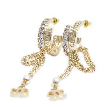 Chanel Earrings Rhinestone Pearl Chain Gold B22B