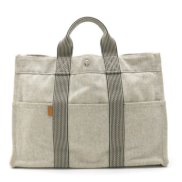 HERMES New Fool Toe Tote MM Bag Handbag Canvas Gray Black