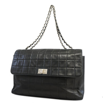 Chanel shoulder bag 2.55 W chain lambskin black silver metal