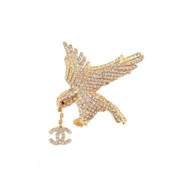 CHANEL Eagle Motif Brooch Gold Rhinestone Accessory 01P Coco Mark Vintage