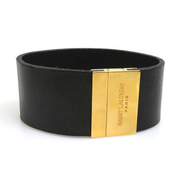 SAINT LAURENT Bracelet Leather/Metal Black x Gold Ladies