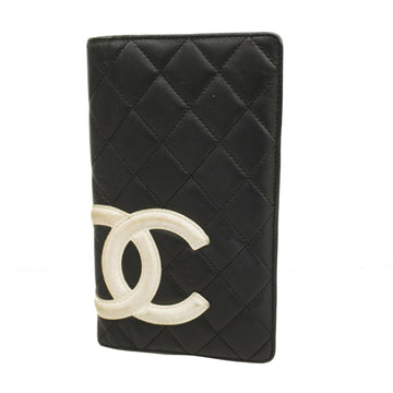 CHANEL long wallet Cambon lambskin black white pink ladies