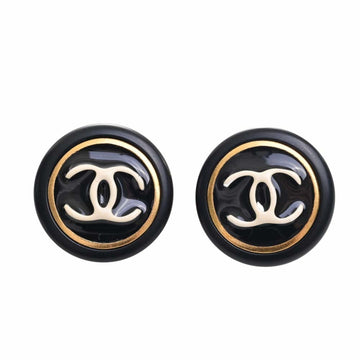 CHANEL Cocomark round earrings black ladies