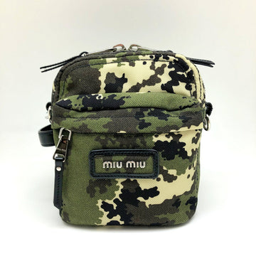 MIU MIU MiuMiu shoulder bag 5BH158 nylon canvas leather camouflage green black beige silver hardware women's