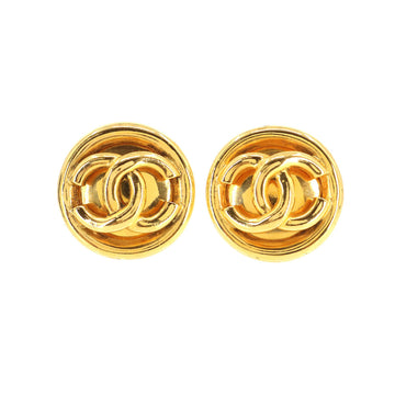 CHANEL Coco Mark Round Earrings Gold 93P Accessories Vintage