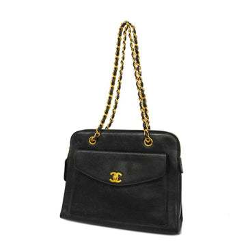 CHANEL Shoulder Bag Chain Caviar Skin Black Gold Hardware Women's