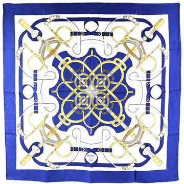 HERMES Scarf Carre 90 Eperon d'or Golden Spur Silk Blue Unisex