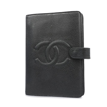 CHANELAuth  Planner Cover Black Notebook Cover Cocomark Gold Metal