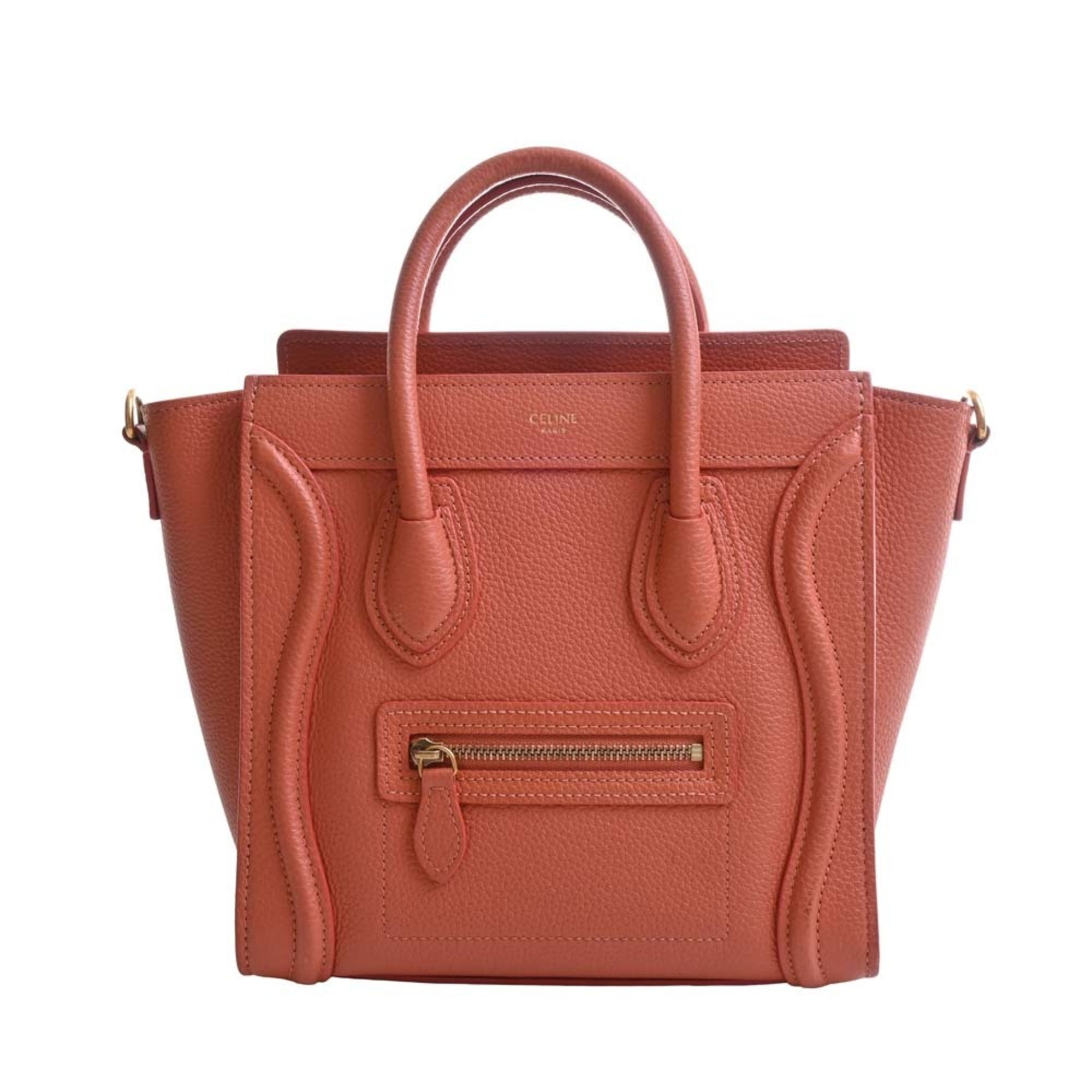 CELINE Leather Luggage Nano Shopper Handbag Orange Ladies