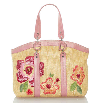 Christian Dior Dior Flower Limited Edition Handbag Pink Beige Straw Leather Women