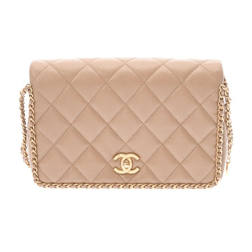 CHANEL matelasse chain shoulder beige ladies soft caviar bag