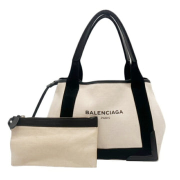 BALENCIAGA Navy CABAS S Caba 339933 Tote Bag NAVY NATURAL BLACK Women's White Natural Black Canvas Leather