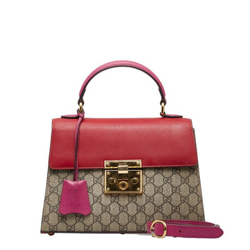 GUCCI GG Supreme Padlock Handbag Shoulder Bag 453188 Beige Red PVC Leather Women's