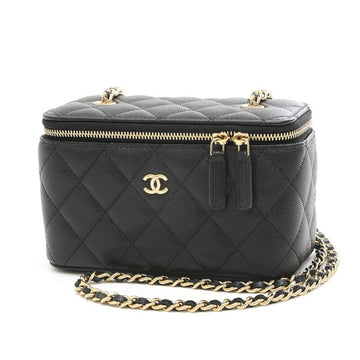 CHANEL Matelasse Small Vanity Chain Shoulder Caviar Skin Black AP1341