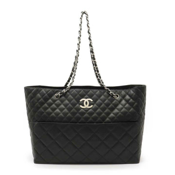 Chanel tote bag large chain shoulder quilted leather dark gray