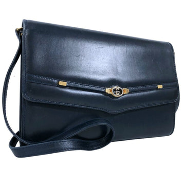 GUCCI Shoulder Bag Old Interlocking G Clutch 004406 Leather Navy Ladies