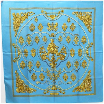 HERMES Scarf Muffler Carre 90 SESAME Sky Blue x Gold  Ladies