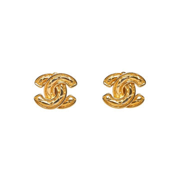 CHANEL Cocomark Matelasse Earrings Gold Plated Women's