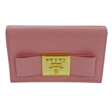 PRADA card case Lady's brand business saffiano pink gold ribbon 1MC122