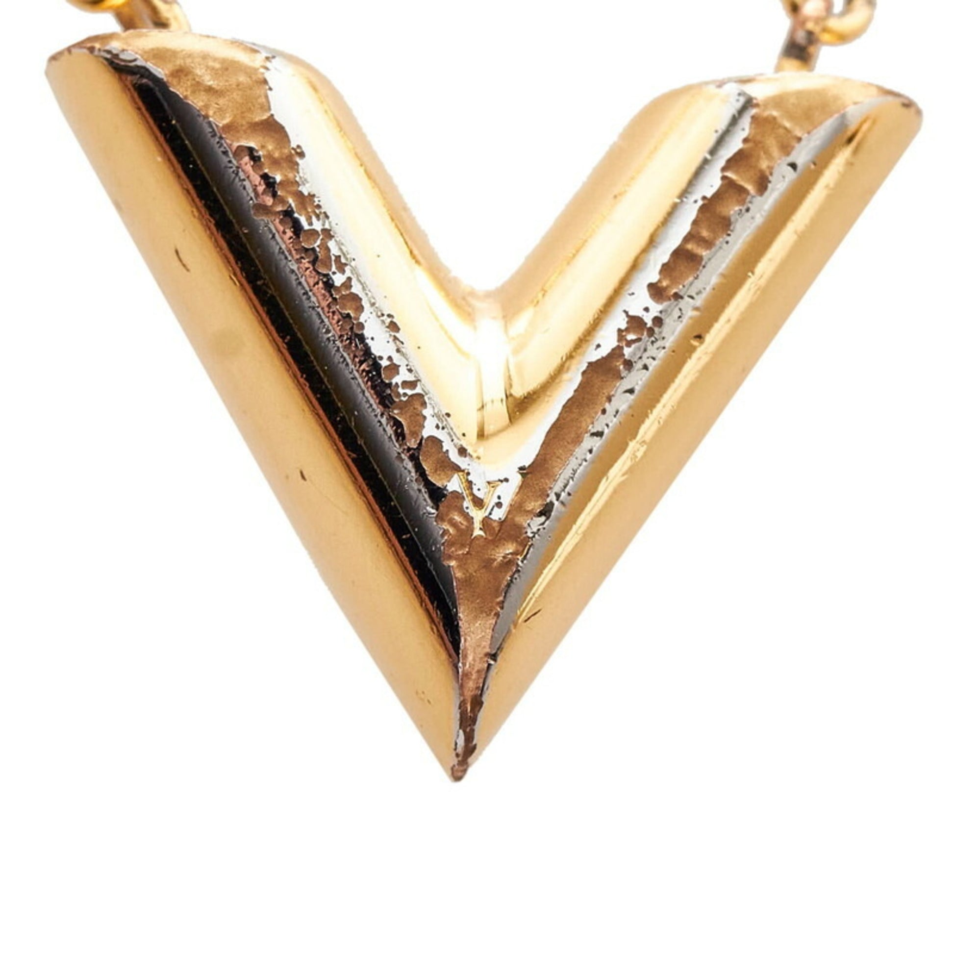 LOUIS VUITTON Women Necklace Pendant Essential V Black and Gold Rare M63181