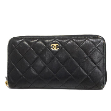 CHANEL Long Wallet Matelasse Lambskin Black Gold Hardware Women's