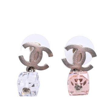 CHANEL Coco Mark Clear Cube Earrings Silver Women's